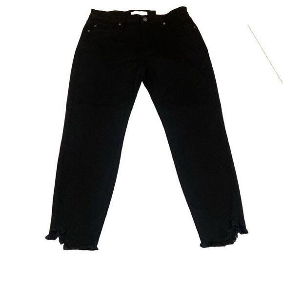 NWT KanCan Dayana Black High Rise Ankle Skinny Jeans Asymmetrical Raw Hem 15/31 - Picture 1 of 12